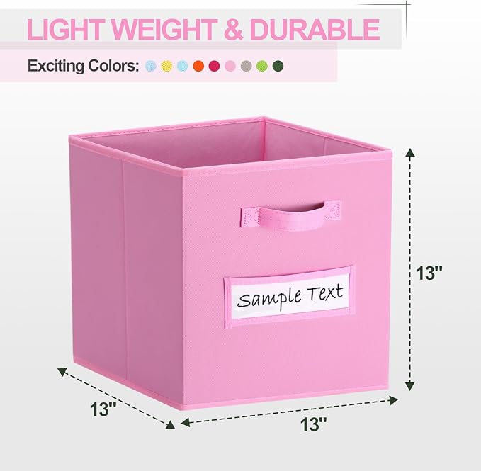13x13 storage cube bins (Set of 10) Foldable Fabric storage cubes with 10 Labels Window Cards & a Pen,13 inch cube storage bins,Closet Organizers for Shelves,Cubby Organizer Boxes,Light Pink - Image 2