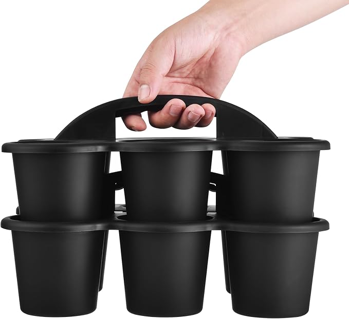 ALINK 6 Pack Classroom Caddy Storage Basket with Handle, Plastic Drink Cup Caddy Holder, 6 Compartments for Kids, Table, Office, Arts, Crafts, Crayon, Marker, Pencil, School Supplies - Black - Image 2