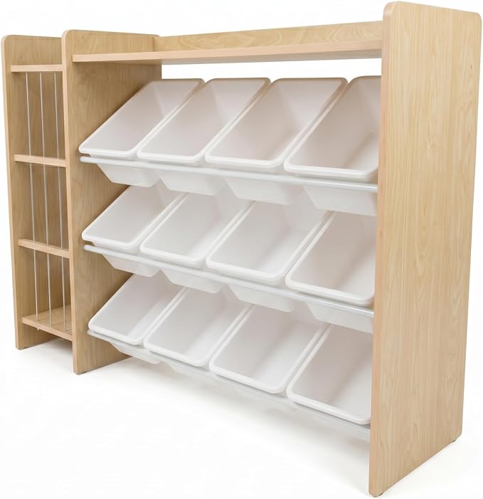 Humble Crew Stuffed Animal Storage, Kids Toy Storage Organizer, Solid Wood | 12 removable bins, solid hardwood, 48 in wide, toddler friendly, easy cleanup, for playrooms, bedrooms, and nurseries by HumbleCrew