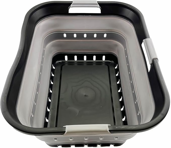 SAMMART 42L (11 gallon) Collapsible Plastic Laundry Basket - Foldable Pop Up Storage Container/Organizer - Space Saving Hamper/Basket (Black/Alloy Grey) by SAMMART