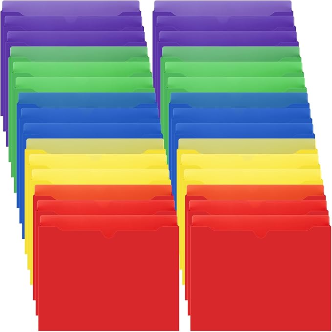 Dunzoom 50 Pack File Jackets Letter Size 2 Inch Stylish Expansion Manila Plastic File Folders Expandable Heavy Duty Reinforced Straight Cut Tab Expandable Document Jacket for Office by Dunzoom