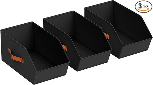 Large Closet Storage Cubes - Closet Storage Bins with Dual Handles for Clothes, Towels, Toys, Shelf Organizer Bins for Bedroom, Nursery, Shelves, Small Spaces, Black, 3 Pack by Homsorout
