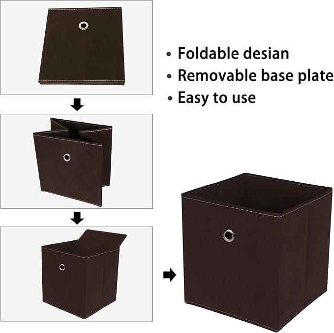 Foldable Storage Cubes Bins ,11 Inch Cloth Storage Cube Fabric Storage Box Cubes Organizer Baskets with Dual Handles for Home Organizer Set of 6 (Brown) - Image 6