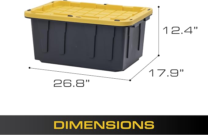 CX Heavy Duty 17-Gallon Stackable Plastic Storage Bins with Lids, 2 Pack | Storage totes for garage organization, Stackable containers, weather-resistant, snap lid, 12.5H x 18W x 26.9D, Black/Yellow - Image 3