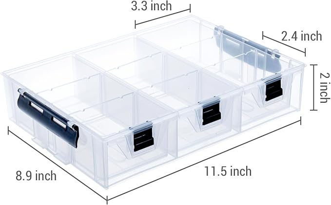 MyGift Single Add-on Tray for 11 Inch Clear Arts and Crafts Stackable Storage Box, Sewing Supplies Storage Organizer Case Accessory Optional Tray with Black Accents, 3 Drawers and Removable Dividers - Image 6