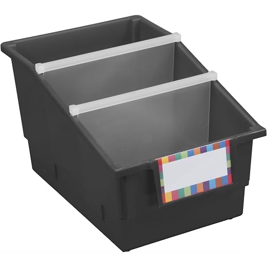 Really Good Stuff Black Chapter Book Classroom Library Bins with Dividers | 8.75" x 13.5" x 7.75", 4-Pack, Large Plastic Bin Organizers for Book Organization, Documents, Files, Magazines by ReallyGoodStuff