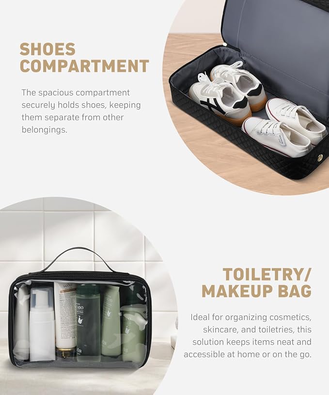 Overnight Bags for Women Travel Duffel: Weekender Bag with Shoe Compartment | Wide Open Large Carry on Bags with Toiletry Bag & Wet Dry Pocket Weekend Trip Gym Hospital Bags for Labor and Delivery Black - Image 4