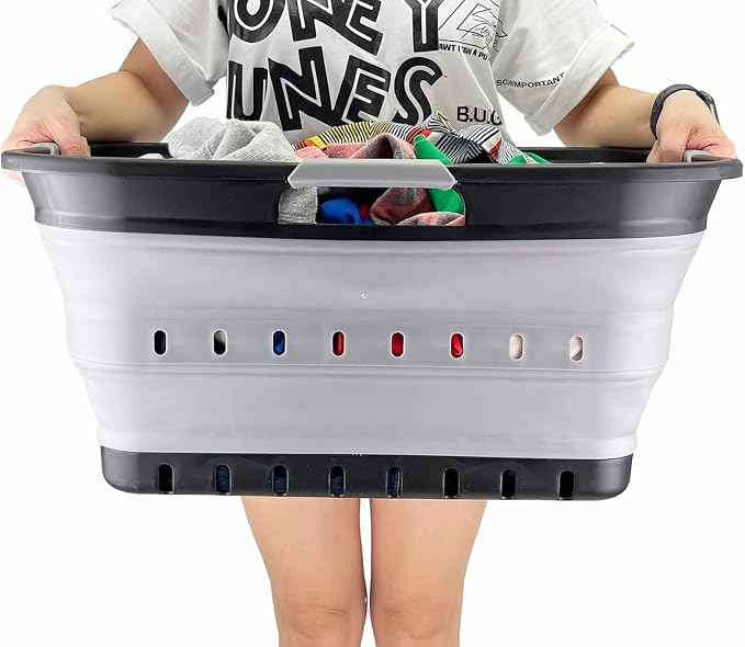 SAMMART 42L (11 gallon) Collapsible Plastic Laundry Basket - Foldable Pop Up Storage Container/Organizer - Space Saving Hamper/Basket (Black/Alloy Grey) - Image 7