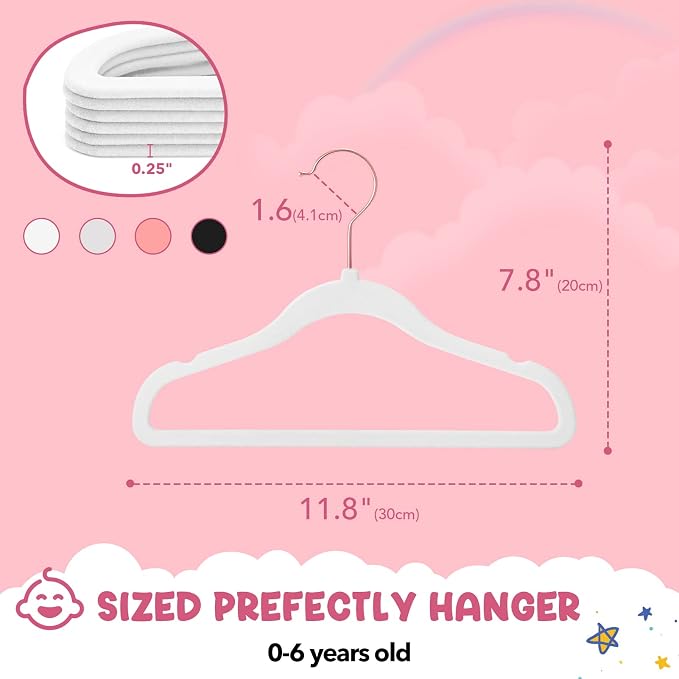HOUSE DAY Velvet Baby Hangers for Closet, Kids Hangers Velvet 60 Pack | White Non Slip Toddler Hanger 11.8 Inch, Durable Childrens Hanger for Newborn Baby Clothes +360° Swivel Rose Gold Hook - Image 8