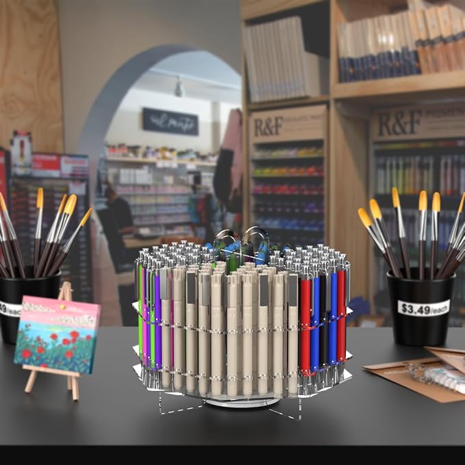 Marketing Holders 4 Pack Rotating Beaded Pen Holder Makeup Brush Organizer Clear Acrylic Multi Hole Sleek Look Display Marker Caddy for Schools Retail Stores and Craft Supply Warehouses - Image 7