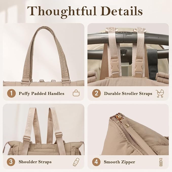 MOMINSIDE Diaper Bag Tote with Changing Station Convertible Diaper Bag Backpack Tote pañaleras para bebe Large Baby Bag, Hospital Bag Mommy Bag Travel Diaper Bag for Mom,16 Pockets, Khaki - Image 7