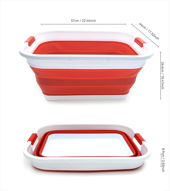 SAMMART 41L (10.8 gallon) Collapsible Plastic Laundry Basket-Foldable Pop Up Storage Container/Organizer-Portable Washing Tub-Space Saving, Water capacity: 32L (8.4 gallon) (Rectangular, Red) - Image 3