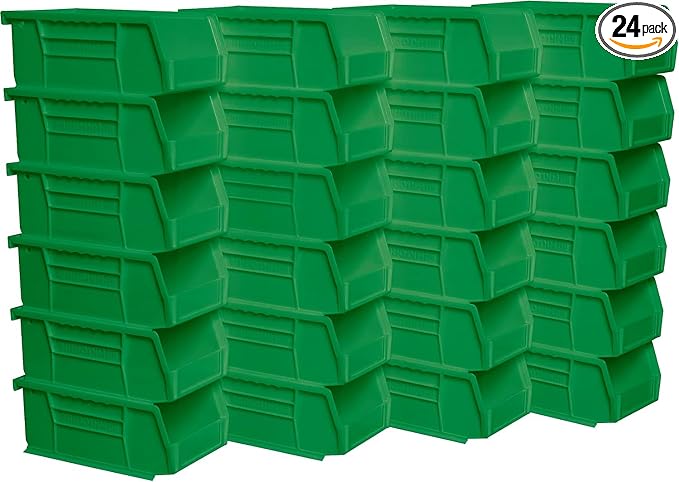 Akro-Mils 30220 AkroBins Plastic Storage Bins, 7"x4"x3", Green, 24-Pack | Space-Saving Stackable Bins for Garage, Pantry, Craft Organization by Akro-Mils