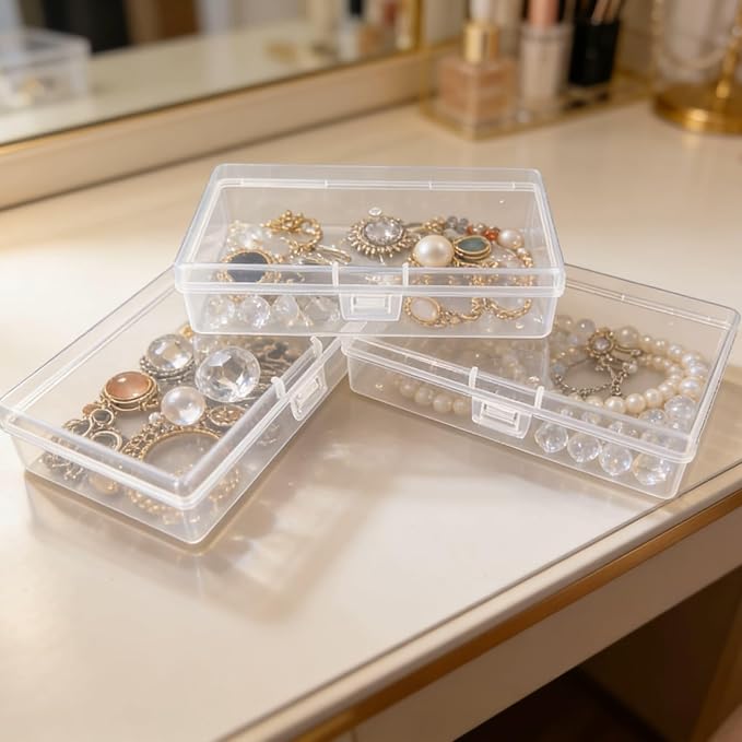 12 Pack Rectangular Clear Plastic Storage Containers | 5.3 x 3.1 x 1.18 inch, Hinged Lid, For Beads and Small Craft Items - Image 7