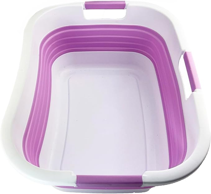 SAMMART 30L (7.9 gallon) Collapsible Plastic Laundry Basket - Foldable Pop Up Storage Container/Organizer - Portable Washing Tub - Space Saving Hamper/Basket (1, White/Pale Purple) by SAMMART