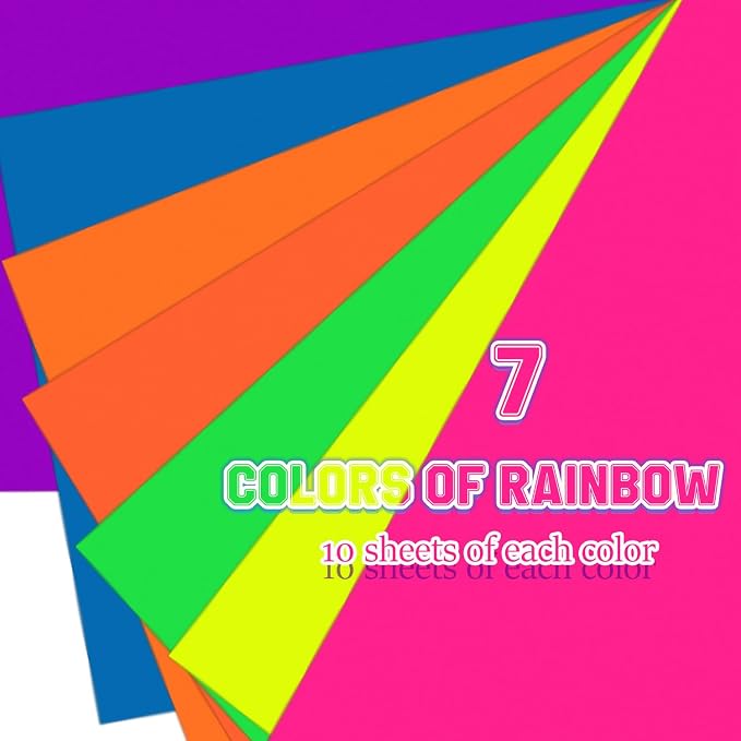 Construction Paper 9x12 in,70 Sheets,Set of 7 Colors Neon Fluorescent 178GSM/65LB Heavyweight Construction Paperfor Crafts,Arts,School Classroom Art Supplies Assorted Colors Bulk Paper - Image 3