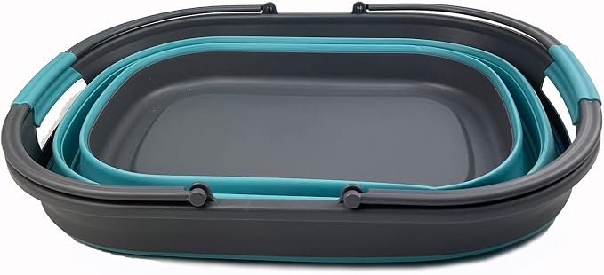 SAMMART 38L (10 Gallons) Collapsible Plastic Laundry Basket - Foldable Storage Container/Organizer - Portable Washing Tub - Space Saving Laundry Hamper (Grey/Crystal Blue) - Image 2