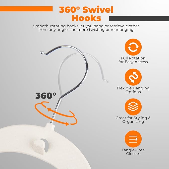 Plastic Hangers 50 Pack, Cascading Slim Space Saving Clothing Hangers with 360° Rotating Hook, Non Slip Clothes Hangers for Sweater Shirt, Heavy Duty Coat Hanger with Inner Hook for Closet, White - Image 4