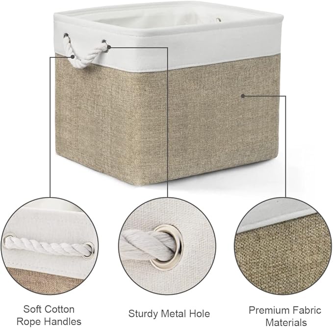 Organization and Storage Basket for Gifts Empty - 16x12x12 inch Cube Storage bin 3 Pack Fabric Storage Cubes, Collapsible Baskets for Organizer Closet Cloth Gift Toy (White & Khaki) - Image 6