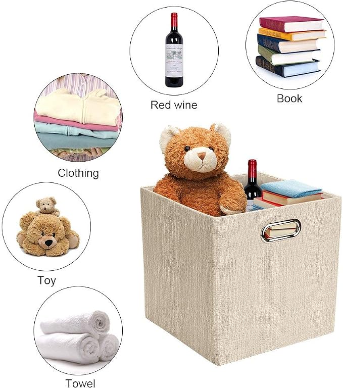 Posprica Collapsible Storage Cubes,11×11×11 Fabric Storage Bins Containers Drawers,4pcs, Beige - Image 4