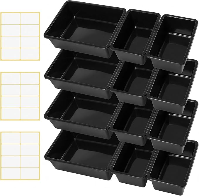 Zonon 12 Pcs Plastic Cubby Bins Office Storage Container Storage Bins Plastic Organization with 1 Pack Self Adhesive Label for Library Office Home Nursery (Black) - Image 4
