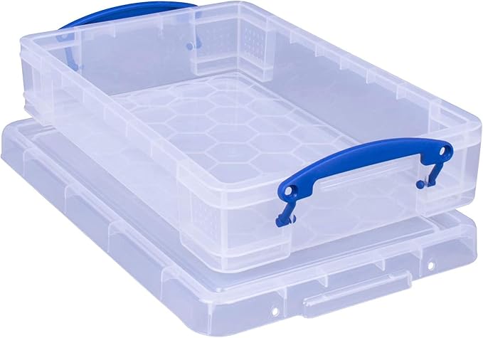Really Useful Box 4 Liter Plastic Stackable Storage Container w/Snap Lid & Built-In Clip Lock Handles for Home & Office Organization, Clear (2 Pack) - Image 3