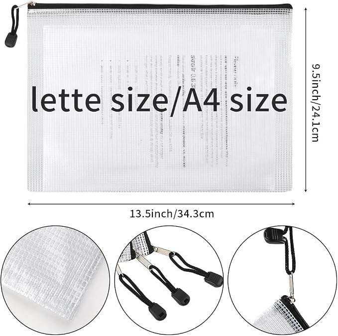 EOOUT 24pcs Mesh Zipper Pouch Bags, Plastic Zipper Bag for Organizing 13.5x9.5 Inches Letter Size, A4 Size, for Office Supplies - Image 2