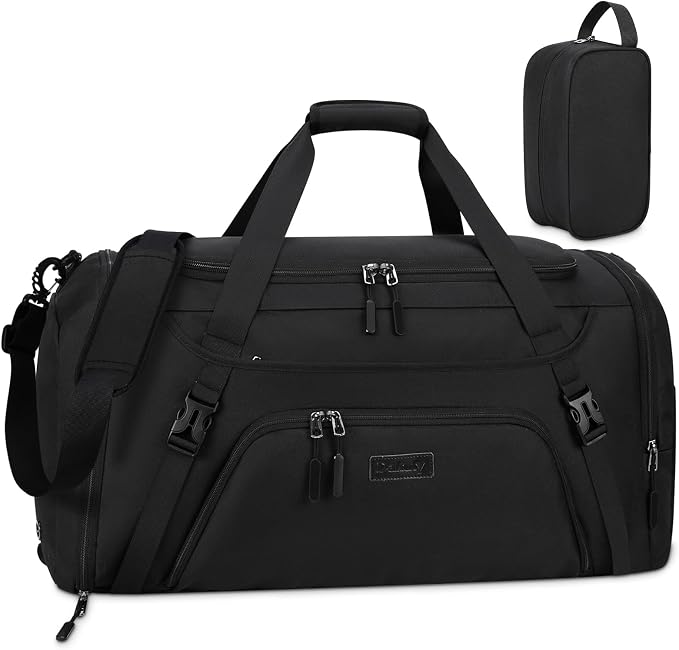 Gym Duffle Bag for Women Men 55L Waterproof Sports Bags Travel Duffel Bags with Shoe Compartment,Wet Pocket Large Weekender Overnight Bag with Toiletry Bag,Black by Dakuly