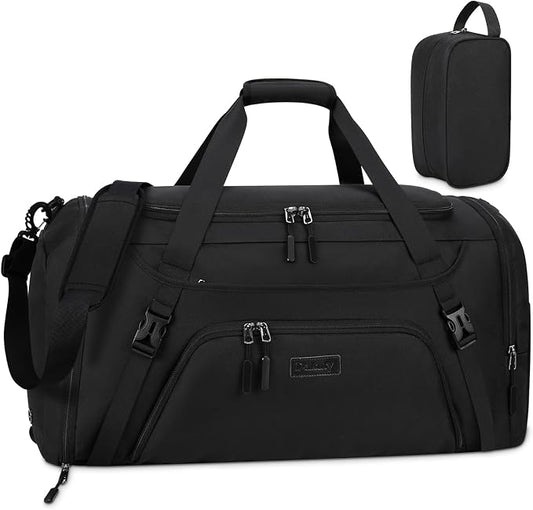 Gym Duffle Bag for Women Men 40L Waterproof Sports Travel Duffel Bags with Shoe Compartment,Wet Pocket Large Weekender Overnight with Toiletry Bag,Black by Dakuly