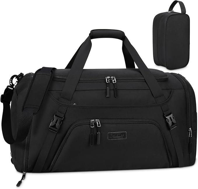 Gym Duffle Bag for Women Men 40L Waterproof Sports Travel Duffel Bags with Shoe Compartment,Wet Pocket Large Weekender Overnight with Toiletry Bag,Black by Dakuly