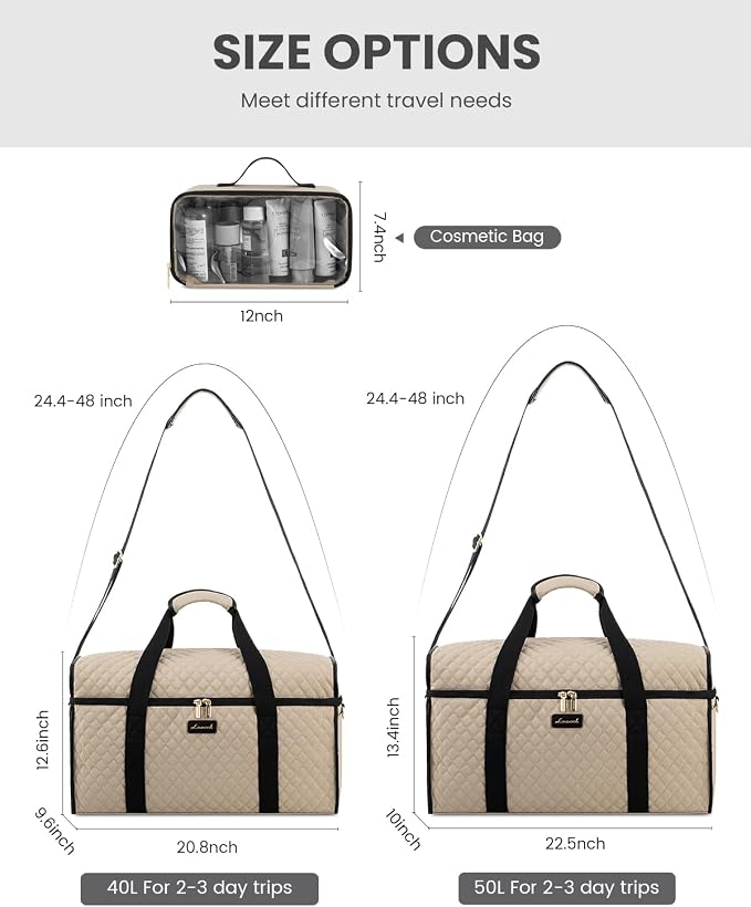 LOVEVOOK Travel Duffle Bag - Weekender & Overnight Bag with Toiletry & Wet Pocket, Carry-On Size, 3pc Set - Image 7