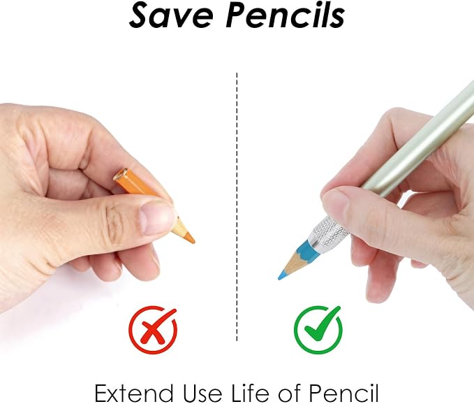 YOUSHARES Aluminum Assorted Colors Pencil Lengthener – Pencil Extender Holder for Colored Pencils in Regular Size (6 Pcs) - Image 3