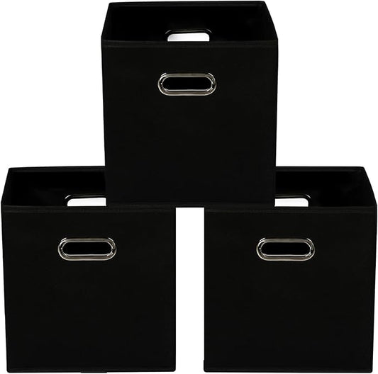 Yunkeeeper storage bins Cubes, Fabric Cube Organizer with Handle, Foldable Cube Bins for Cloth or Accessary Storage, 11x11x11, Set of 3, (Black) by Yunkeeper