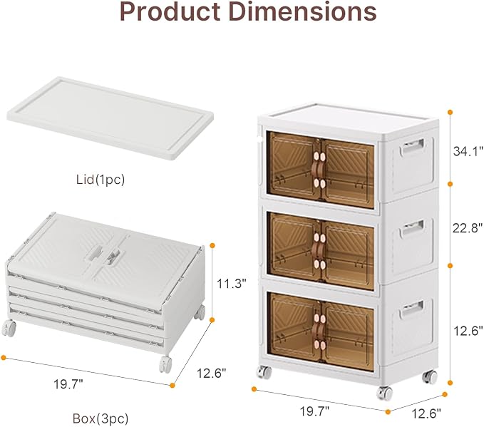 Stackable Storage Bins with Lids, 288QT Lockable Storage Cabinet | Folding Storage Box with Doors and Wheels, Collapsible Plastic Drawers for Home, Garage, Office - Image 3