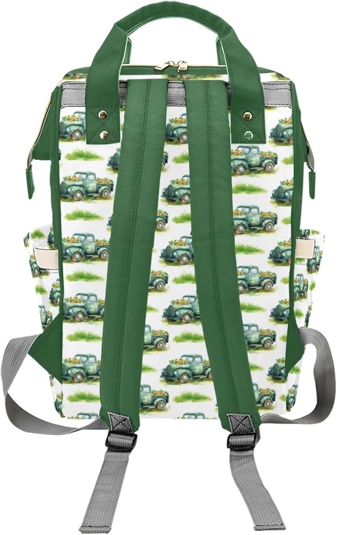 Personalized Green Truck Diaper Bag Backpack with Custom Name – Waterproof Multi-Pocket Baby Nappy Bag for Moms and Dads – Large Capacity Travel Backpack & Shower Gift for Baby - Image 4