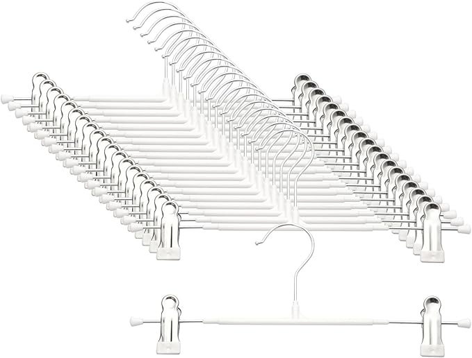 Pants Hangers with Clips - 20 Pack Heavy Duty, Non-Slip Adjustable Space Saving Skirt Hangers for Pants, Jeans, Shorts | White | 12 Inch by Unknown
