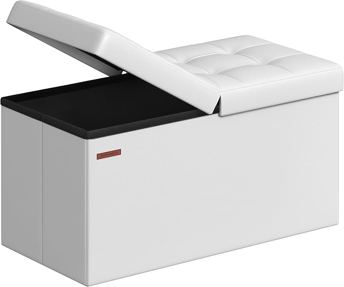 SONGMICS MAZIE Collection - 30 Inches Storage Ottoman Bench with Flipping Lid, Storage Chest Footstool, Load 660 lb, for Entryway, Living Room, Bedroom, Synthetic Leather, White ULSF45WT by Unknown