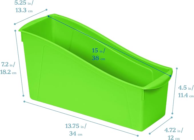 ECR4Kids Linking Plastic Storage Book Bin, Multipurpose Organization, Neon Green, 10-Piece | Durable plastic with built-in handles, interlocking, nestable, ideal for books, magazines, and files in a classroom or office - Image 2