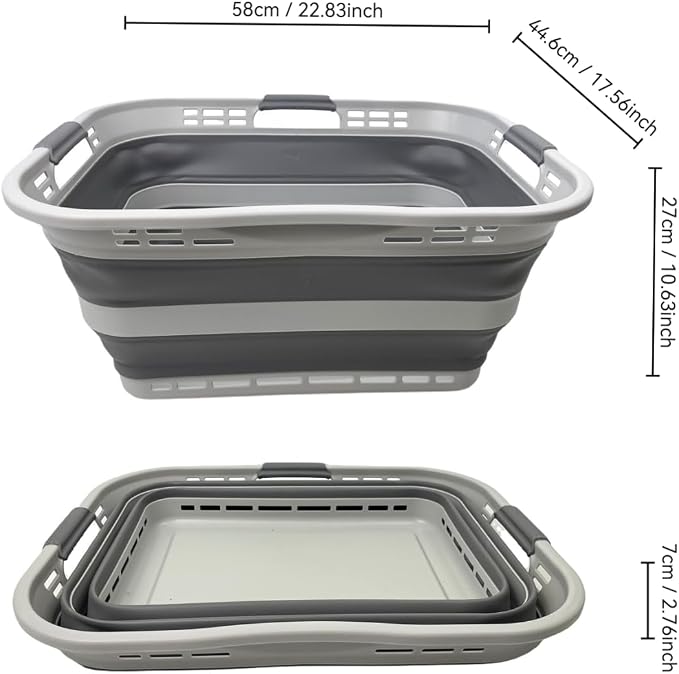 SAMMART Set of 2 Collapsible Plastic Storage Basket - Foldable Pop Up Storage Container - Portable Laundry Organizer - Space Saving Hamper (Grey, 42L (Style A)) - Image 7