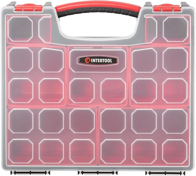 INTERTOOL Hardware Organizer with 7 Deep Removable Bins - Small Parts Storage Tool Box for Nuts, Bolts, Screws, Nails - Portable Handle Transparent Lid with Locks BX08-4032 - Image 8