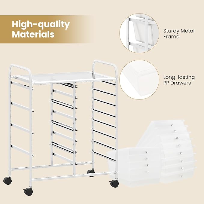 RELAX4LIFE 12-Drawer Rolling Storage Cart - Mobile Utility Drawer Carts with Wheels, Craft Organizers Cart for Organization and Storage, Classroom, School, Office, Home - Image 6