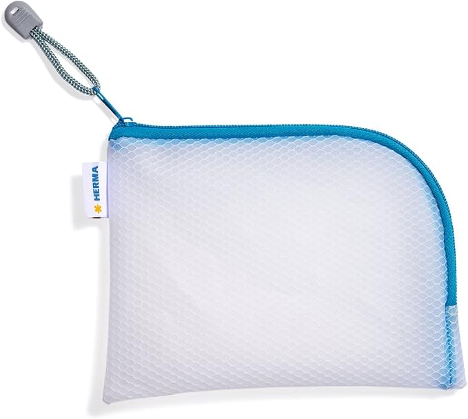 HERMA 20025 Zip Pocket Travel Case A6 Transparent Blue Small Lockable Transparent Bag with Zip, Toiletry Bag for Mobile Phone, Charging Cable, Cosmetics, Pens, Keys by HERMA