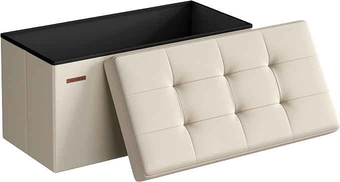 SONGMICS MAZIE Collection - 30 Inches Folding Storage Ottoman Bench, Ottoman Foot Rest, End of Bed Bench, Storage Chest, Load 660 lb, for Living Room, Bedroom, Entryway, Cream White ULSF47BE by Unknown