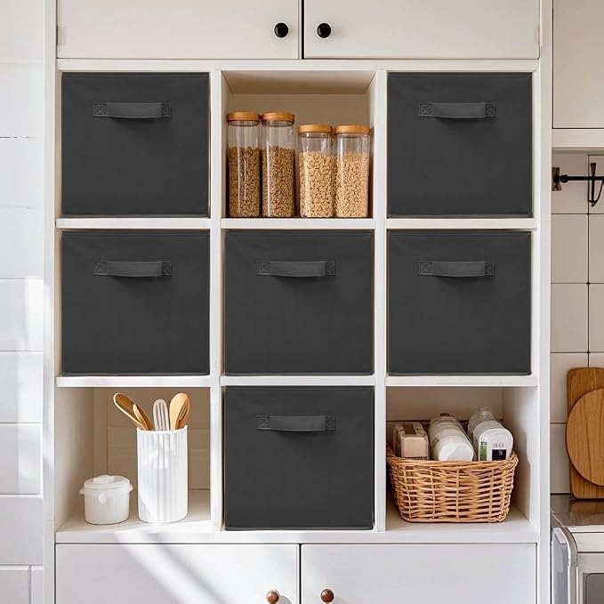 Easi Storage Cubes, 11 Inch Fabric Storage Bins, Set of 8, Foldable Collapsible Cube Organizer with Handles, Closet Shelves Office Nursery Storage, Cubby Storage Bins for Toys Clothes Books, Black - Image 5