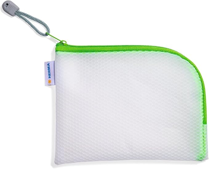 HERMA 20026 Zip Pocket Travel Case A6 Transparent Green Small Lockable Clear Pocket with Zip, Toiletry Bag for Mobile Phone, Charging Cable, Cosmetics, Pens, Keys by HERMA