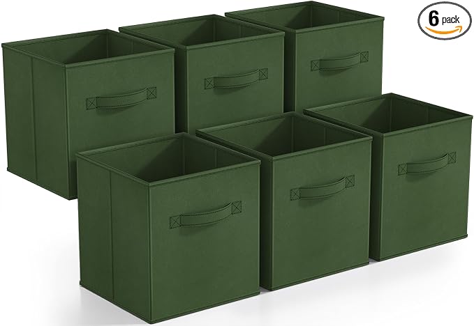 Sorbus Foldable Storage Cubes - 6 Fabric Baskets for Organizing Pantry, Shelf, Toy Box, Cubby, Closet Organizer - 11 Inch Collapsible Closet Organizers and Storage Bins (Dark Green 6 Pack) by Sorbus