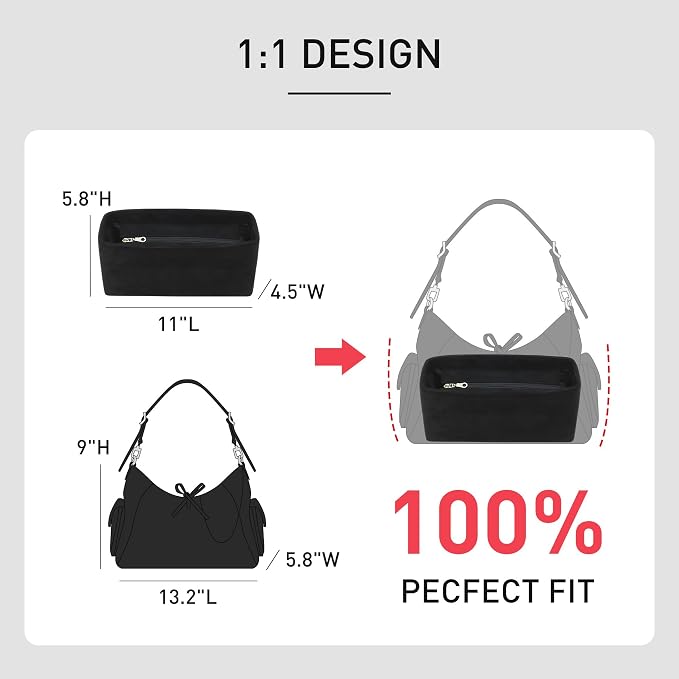 Soft Velvet Purse Organizer Insert for lv Carryall MM, Black | Carryall MM Organizer with Zipper Cover Closure, Protects Interior, Keeps Shape, Easy Transfer Tote Handbag Dividers - Image 4
