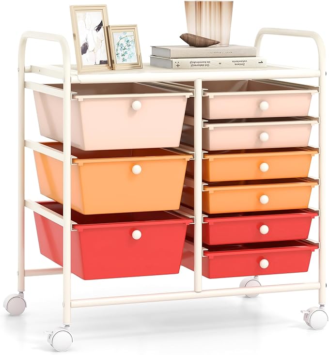 RELAX4LIFE 9 Drawer Rolling Storage Cart - Mobile Drawer Carts for Craft Art Supply Paper Salon, Utility Cart on Wheels for Classroom Teacher School Office, Rolling Cart with Drawers (Macaron) by RELAX4LIFE
