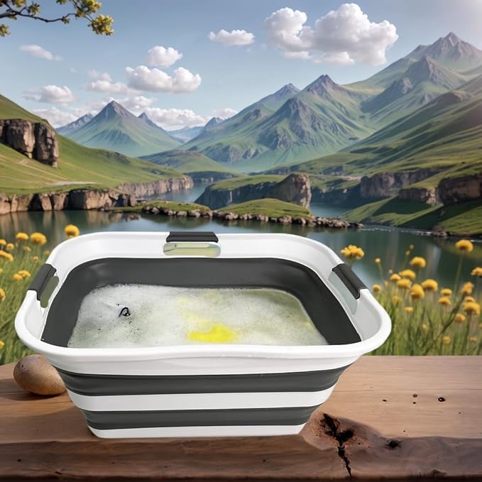 SAMMART Set of 2 Collapsible Plastic Laundry Basket/Organizer-Washing Tub-Foldable Pop Up Storage Container-Space Saving/Portable Hamper. Ideal for Home, Travel, Dorm & Camping (White/Steel Grey, 42L) - Image 5