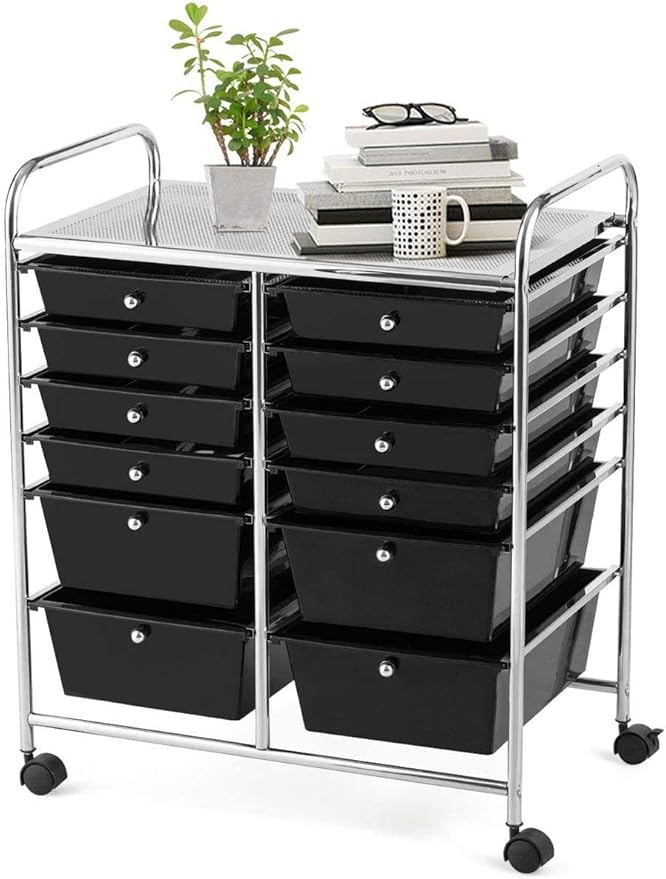 Giantex 12 Drawer Rolling Storage Cart Tools Scrapbook Paper Office School Organizer (Black) by Giantex